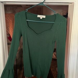 LOFT Forest Green Ribbed Long Sleeve Top
